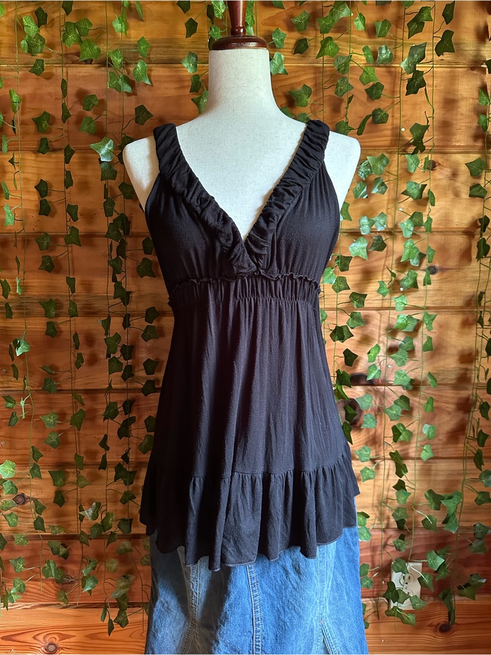 Black Ruffled Babydoll Top
